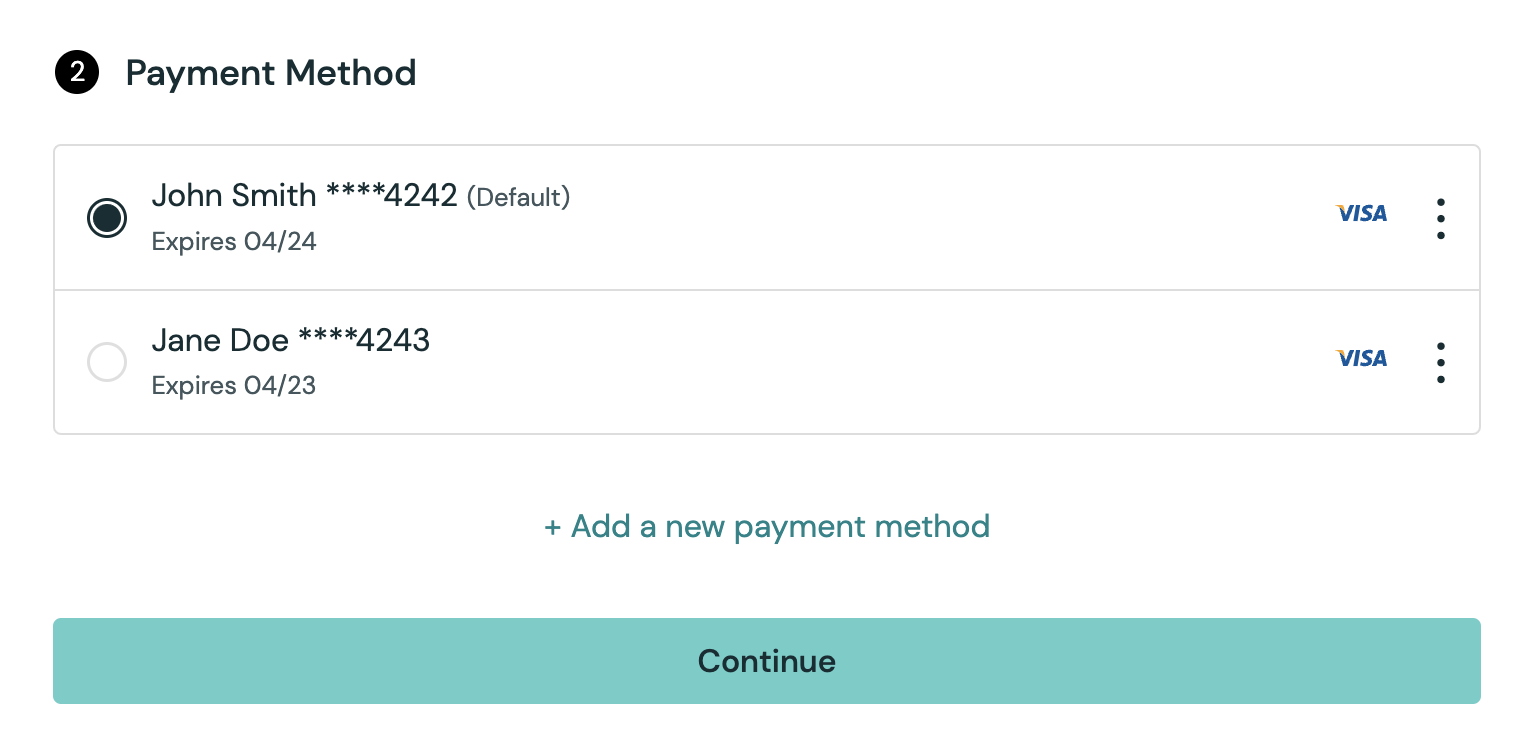 A part of the Hokodo Checkout Element, showing a radio list of payment options: Direct Debit, Invoice Payment, Debit/Credit Card.